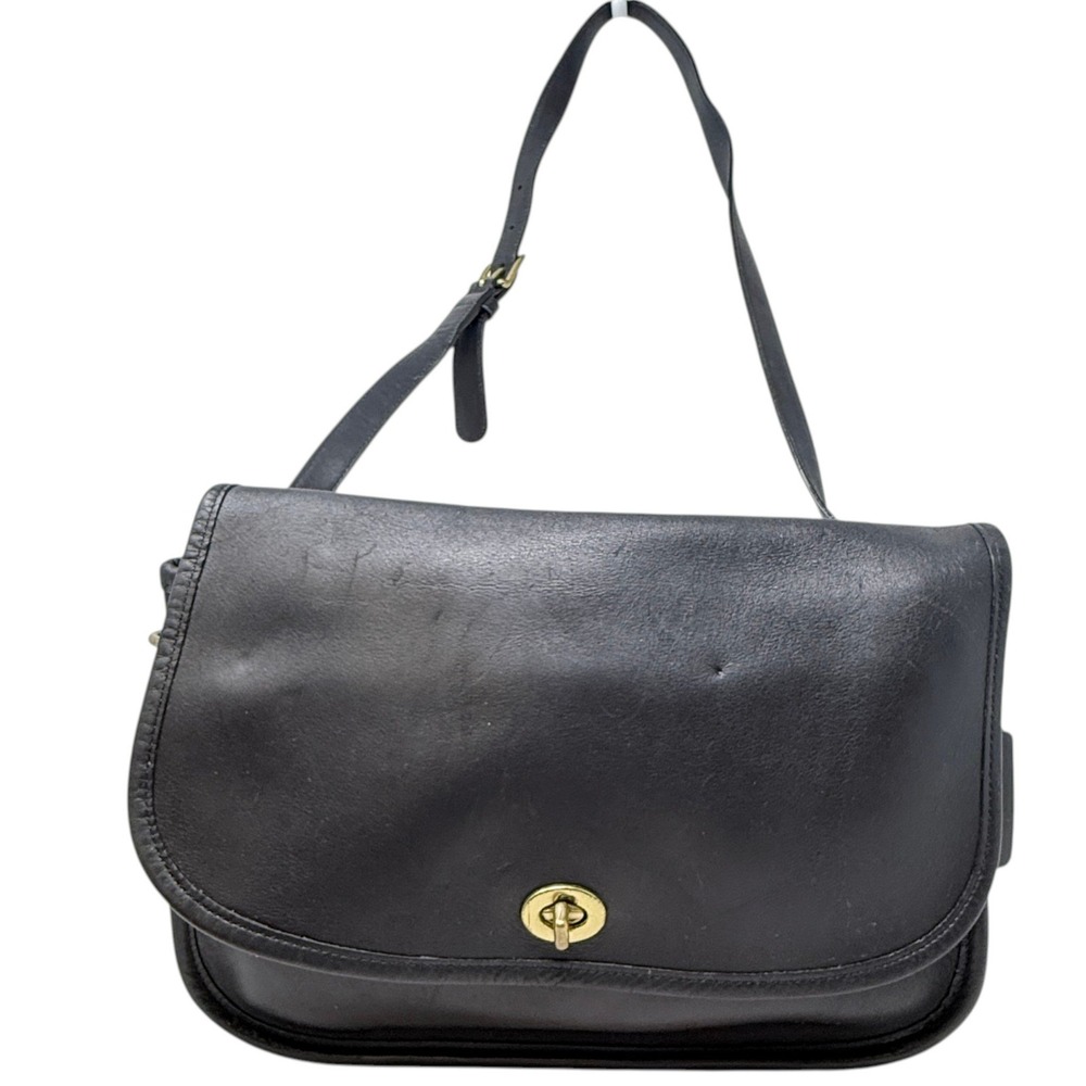 Coach Vintage City Bag 9790 Black Leather Turnlock Shoulder Bag